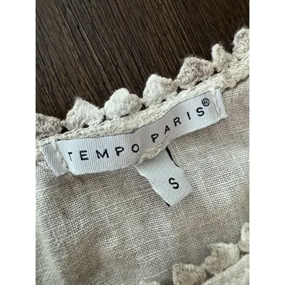 Tempo Paris Dress Womens Small Beige Linen Midi Ruffle Hem Sundress Italy - Picture 3 of 7